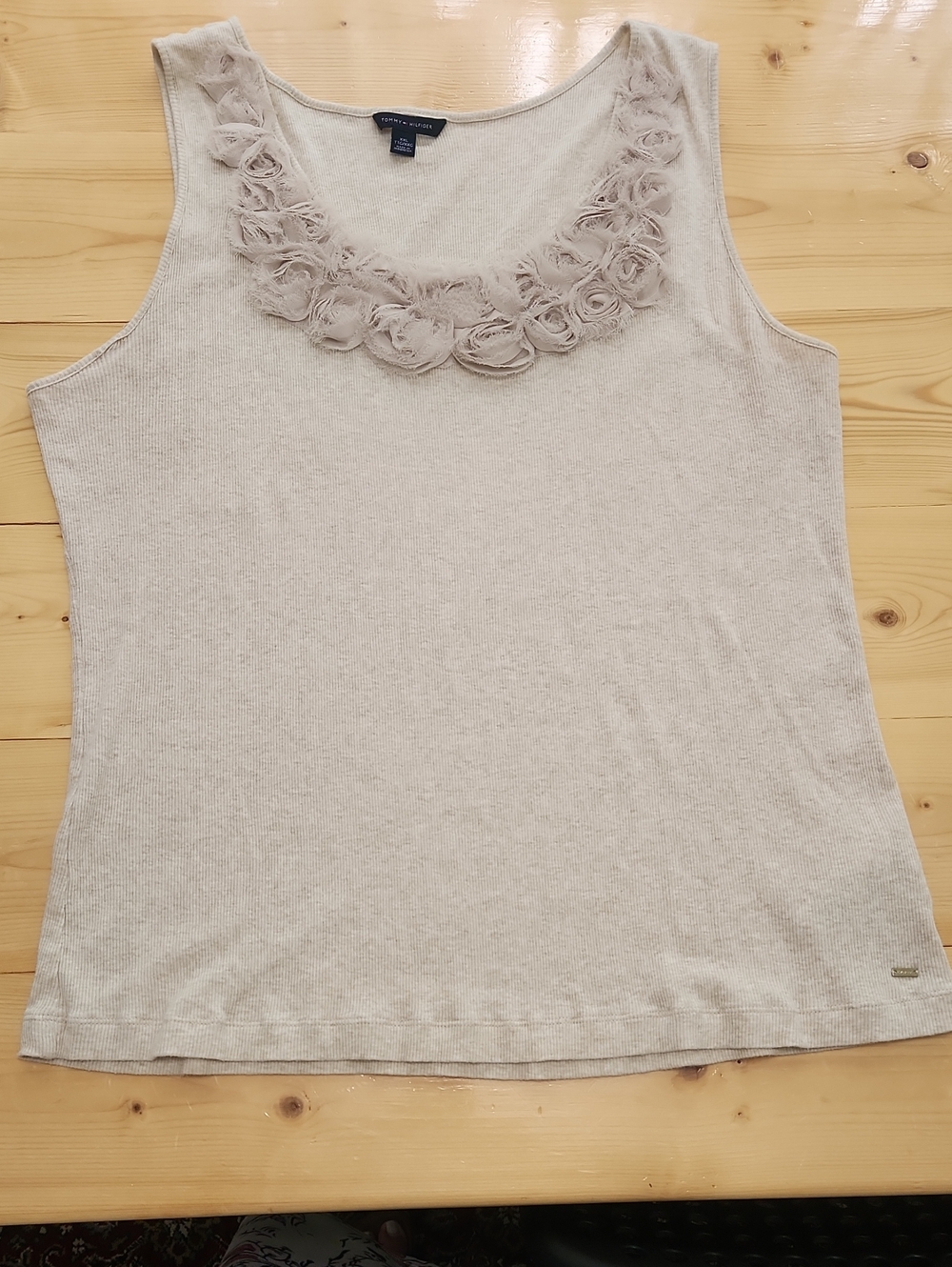 Tommy Hilfiger Beige Rib Knit Rosette Embellished Tank Top Cotton Size XXL - Picture 11 of 15